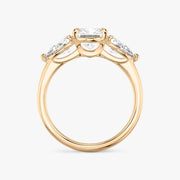Radiant Cut - Plain Band - Three Stone Ring- 0.5 Ct Side Stone each - 18 K Gold
